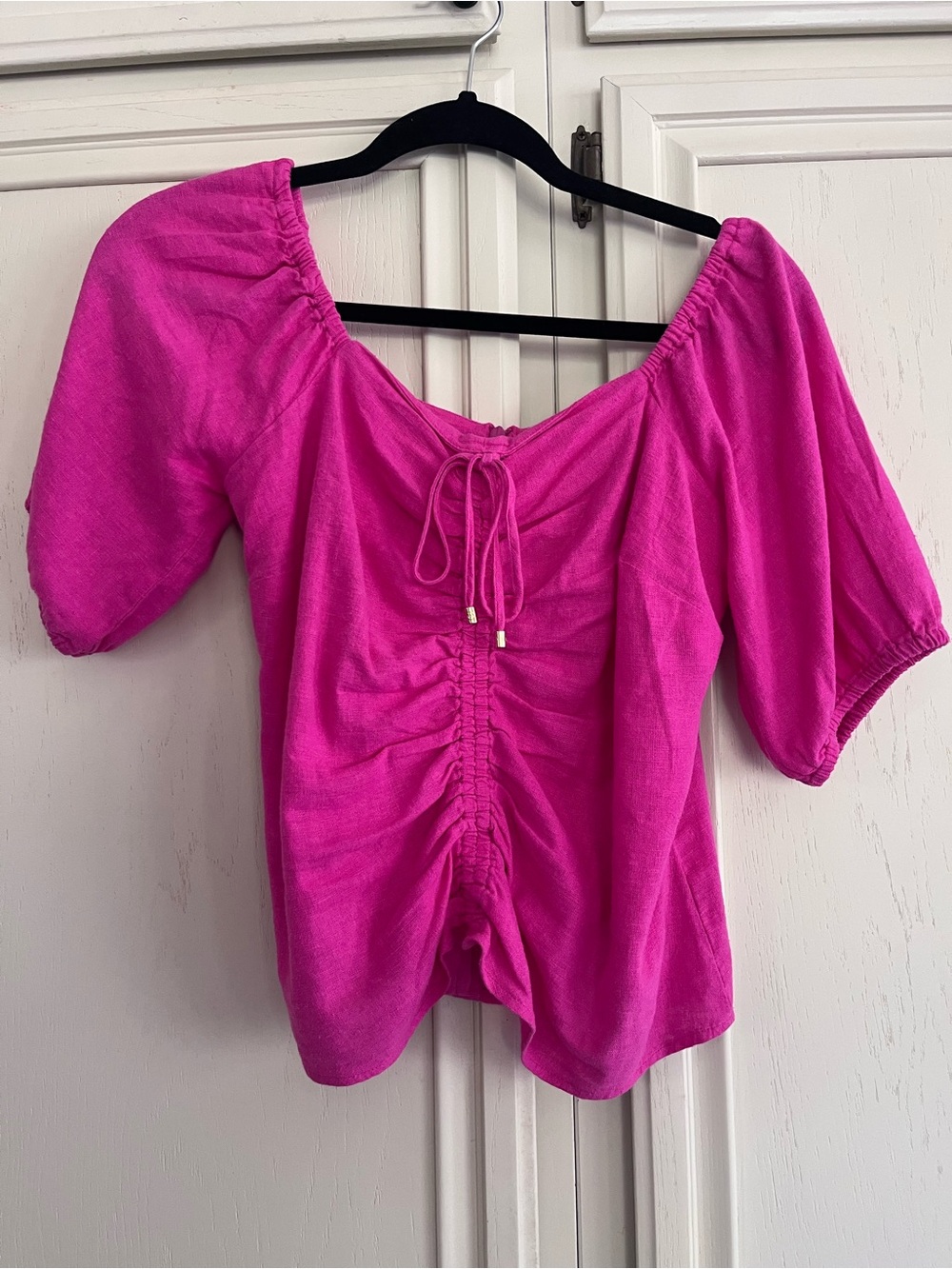 Michael Kors Hot Pink Ruched Linen Blend Top